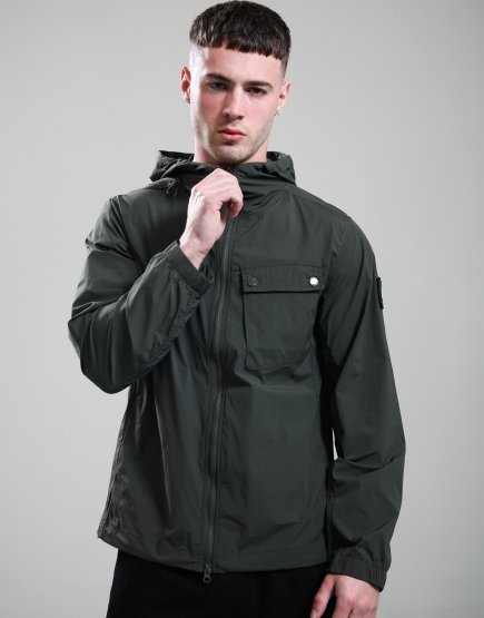 Weekend Offender Temara Technical Windbreaker Jacket Black Forest Green