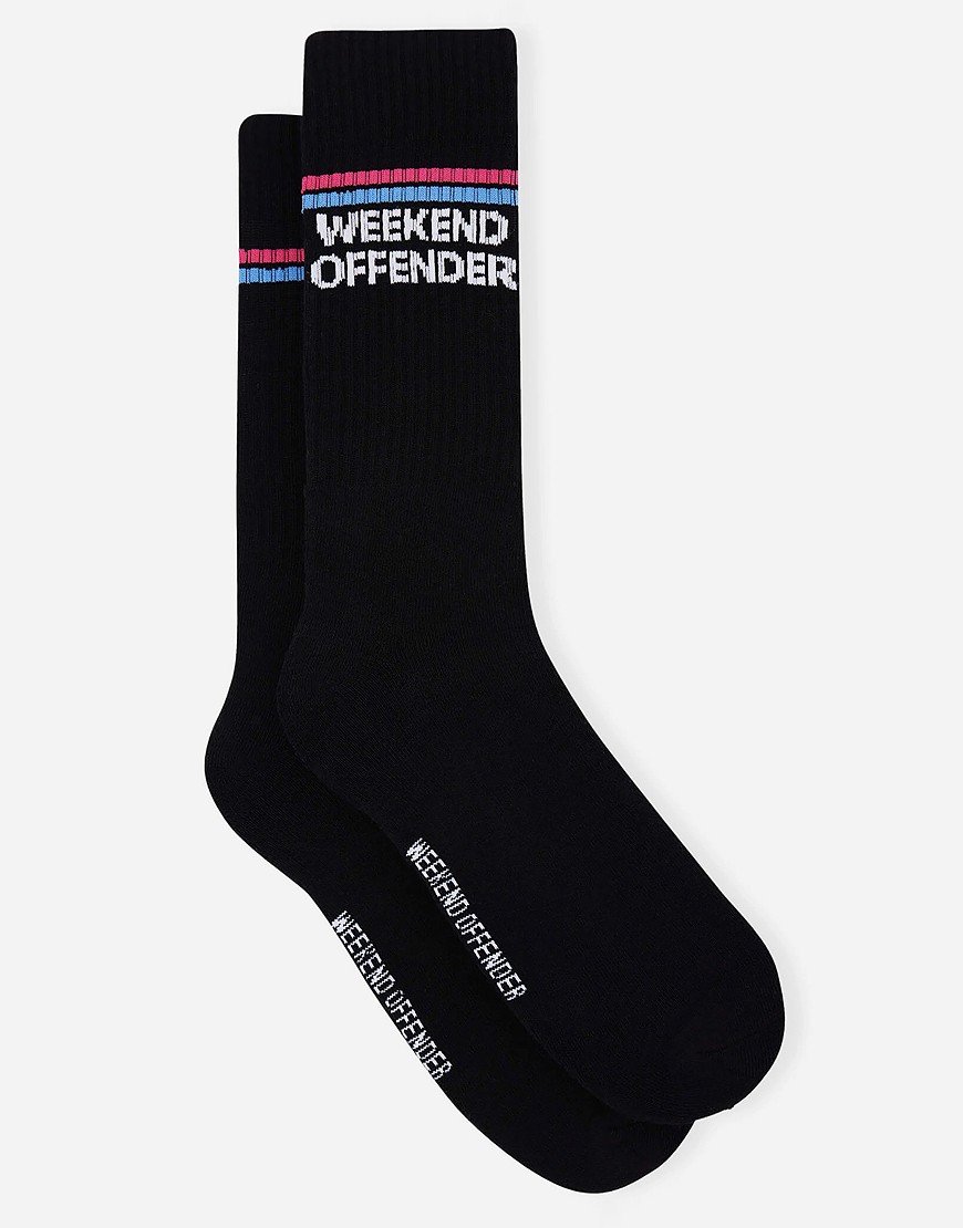 Weekend Offender 3 Pack Twin Stripe Socks Black - Terraces Menswear