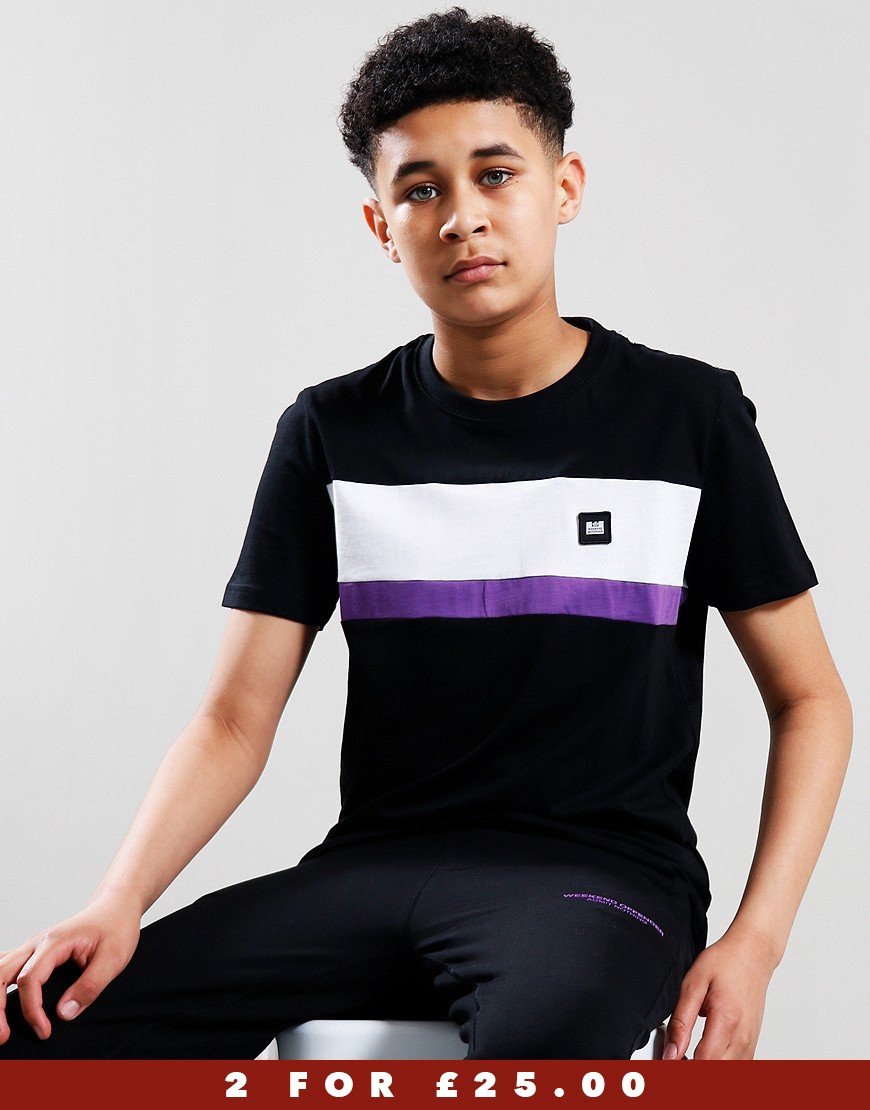 Weekend Offender Kids Crossword T Shirt Black/White/Bright Purple