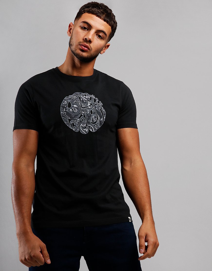 PRETTY GREEN T SHIRT MENS GREY PAISLEY LOGO CREW NECK TOP